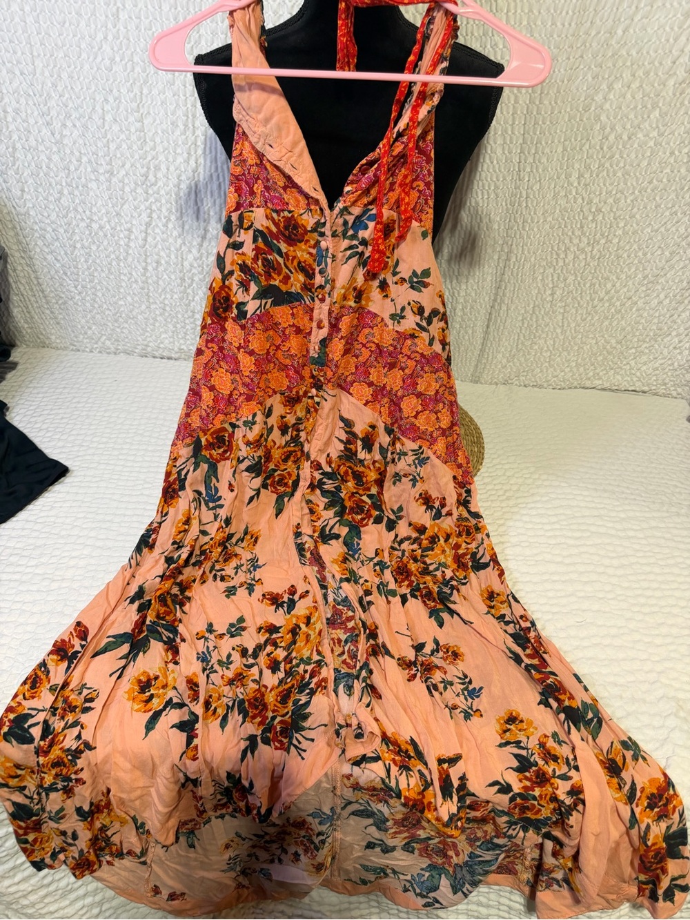 Free People Peach Floral Patchwork Maxi Dress